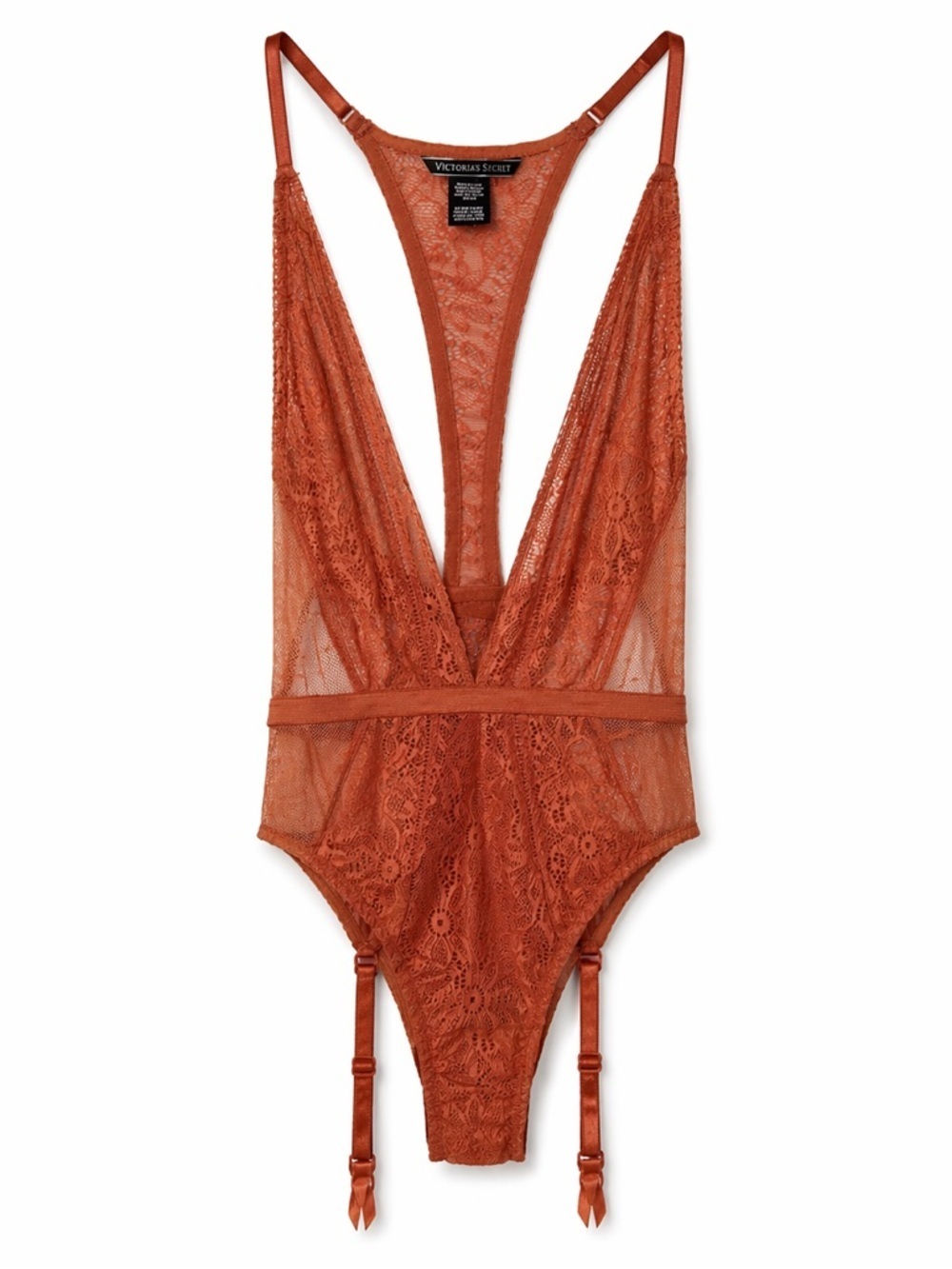 Victoria’s Secret Lace Teddy Bodysuit Rust Garter Lingerie XS